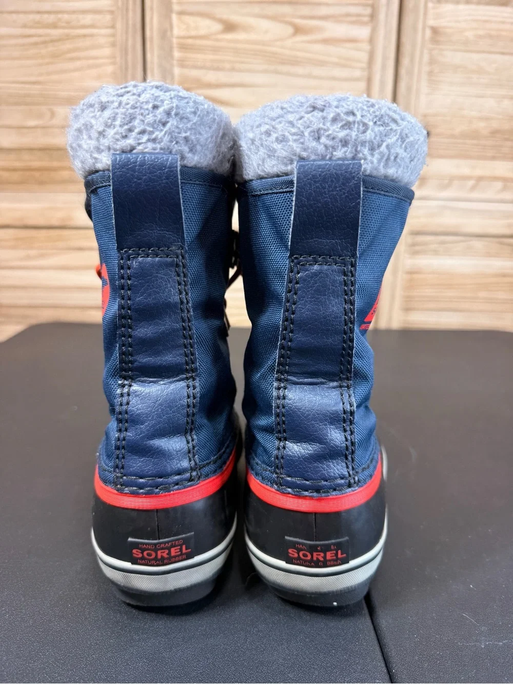 Sorel Yoot Pack Nylon Boots Waterproof Winter Boots in Navy with Red Trim Size 3